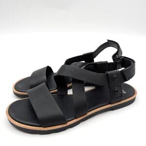 Sorel Ella III Crisscross Flat Sandals Ankle Strap Women's Black Size US8 EU39